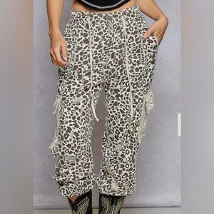 POL Leopard Print Pants in Brown and Cream